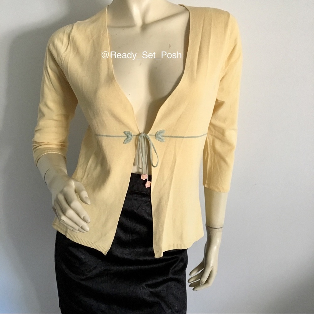 studio M petite self tie front cardigan with flower ties. petite medium